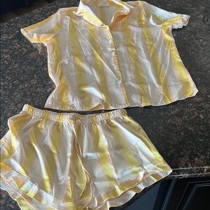 Ekouaer Yellow Striped Satin Pajama Set medium
